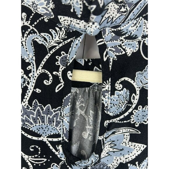 C&C California Women's Top 1X Black Blue White Floral Blouse Shirt Mock Neck L/S - Picture 7 of 8